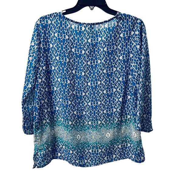 Chicos Womens Animal Print Blue/White Tunic Top Size M Polyesterblouse - Picture 9 of 11